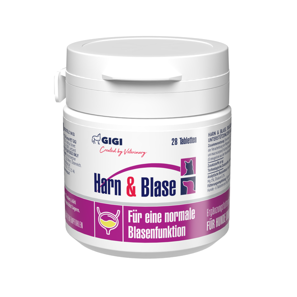 Ergänzungsfuttermittel für Hunde zur Unterstützung der Harnblase in einer Dose mit 28 Tabletten.