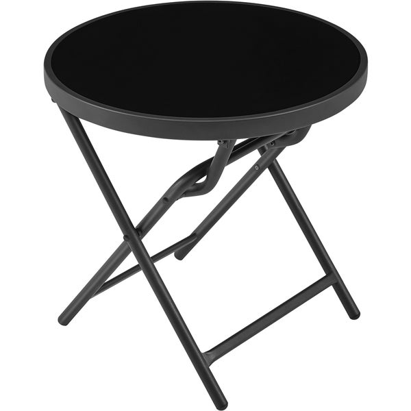 Runder Beistelltisch mit Glasplatte und klappbarem Gestell