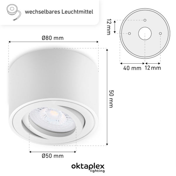 Aufbauspot Lile Weiß 6 Stück inkl. LED Modul 4,8W 4000K Neutralweiß 380 Lumen 110° breitstrahlend Aluminium Schwenkbar
