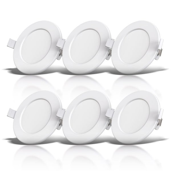 Einbauspot 100mm 6er Set - 230V, 6W, 600lm, LED, dimmbar, IP44, warmweiß, weiß