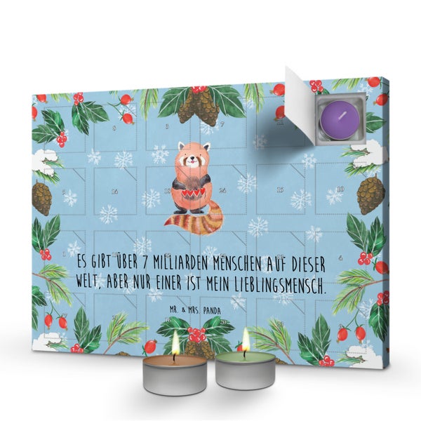 Mr. & Mrs. Panda Duftkerzen Adventskalender Roter Panda - Blau Pastell