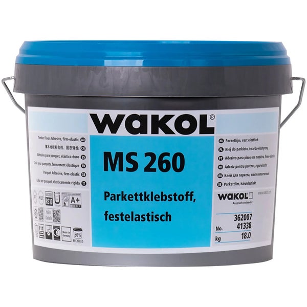 WAKOL MS 260 Parkettklebstoff festelastisch im 18 Kilogramm Eimer zur Verklebung von Parkettböden