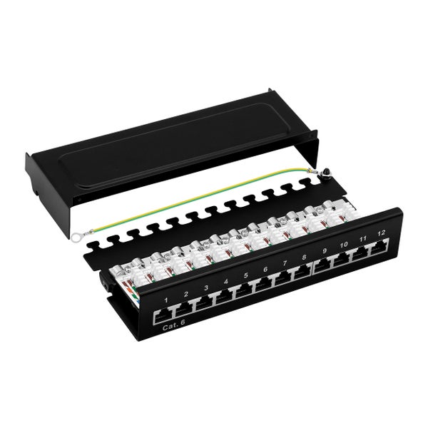 ProfiPatch Patchpanel Patchfeld Cat.6 Desktop 12-Port RJ45 geschirmt Aufputz Wandmontage 1HE schwarz