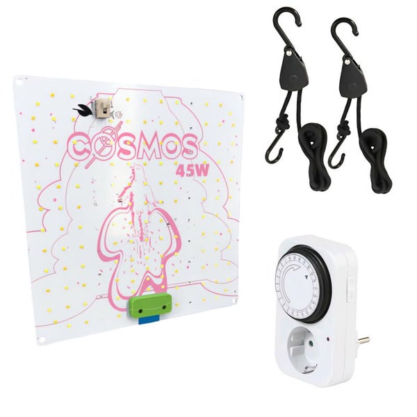 Cosmos LED Pflanzenlampen Set 45W – Vollspektrum Grow Lampe inkl. Zeitschaltuhr & Lighthanger – Stromsparend, kompakt & ideal für alle Wachstumsphasen