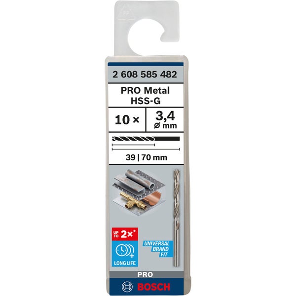 Bosch Metallbohrer Set, 10 Stück, Durchmesser 3,4 Millimeter