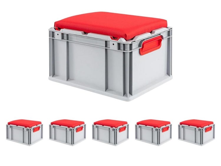 PROREGAL SparSet 6 x Eurobox NextGen Seat Box Rot HxBxT 26,5 x 30 x 40 cm 20 Liter Griffe Geschlossen Eurobehälter Sitzbox Transportbox
