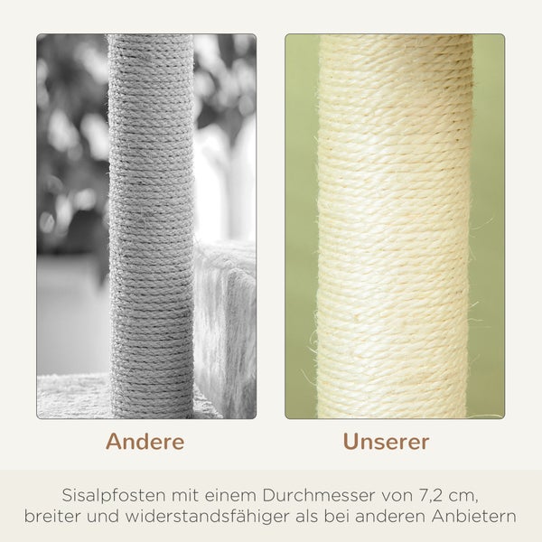 PawHut Kratzbaum mit Sisalsäulen, Katzenkratzbaum, Katzen Kletterbaum, Katzenbaum, Beige, 50 x 50 x 100 cm