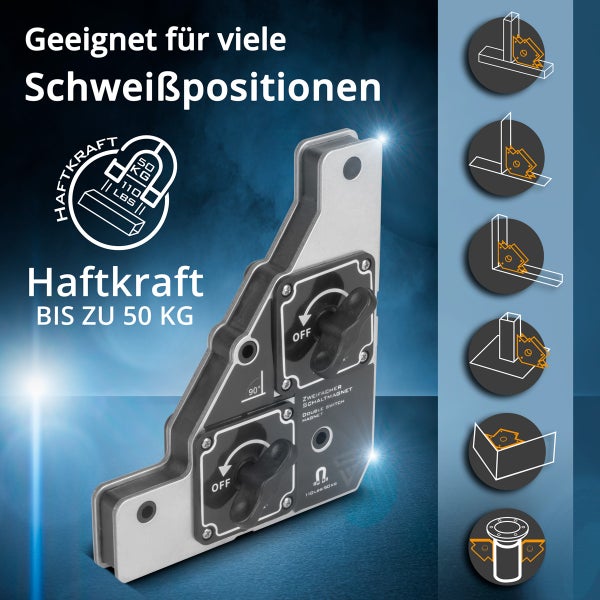 Magnethalter für Schweißarbeiten mit einer Haftkraft bis zu 50 Kilogramm