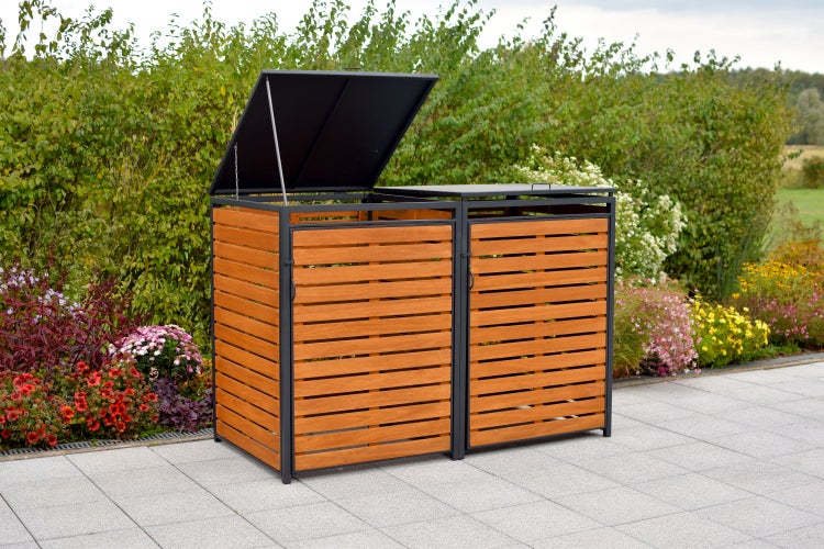 Mülltonnenabdeckung Set für zwei Mülltonnen, 240 Liter, Aluminium/Eukalyptus
