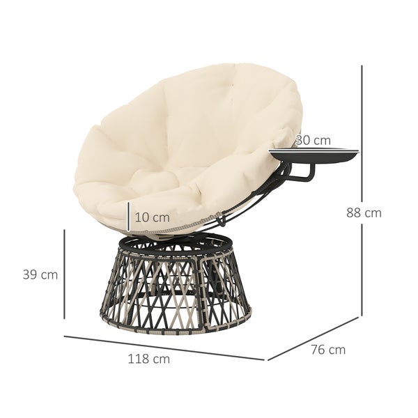 Outsunny Papasansessel Rattan 360° drehbar Korbsessel mit Kissen Durchmesser 90 cm runder Outdoor Rattansessel Drehsessel Loungesessel Liegesessel für Wohnzimmer Garten Balkon Beige