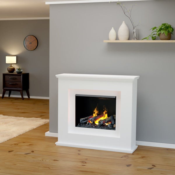 GLOW FIRE Elektrokamin 'Athene Opti Myst' | Wasserdampf Kamin mit Heizung inkl. Holz in weiß als Standkamin| HxBxT: 118x122x37 cm
