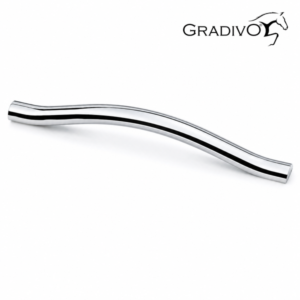 Gebogener Möbelgriff aus Chrom, Gradivo Logo.