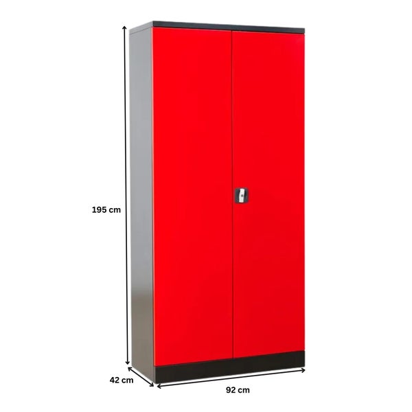 PROREGAL Stahlschrank Bee 7 Fachböden HxBxT 195 x 92 x 42 cm Pulverbeschichtetes Fachbodenmaterial Schwarz & Rot