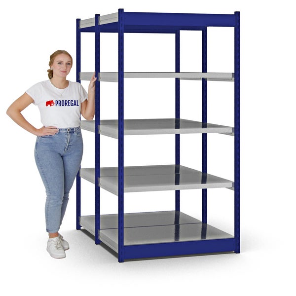 PROREGAL Fachbodenregal Stecksystem Vierkant-Profil Grundregal HxBxT 200 x 102,5 x 60 cm 2x5 Ebenen Doppelseitige Bauart Fachlast 200 kg Enzianblau
