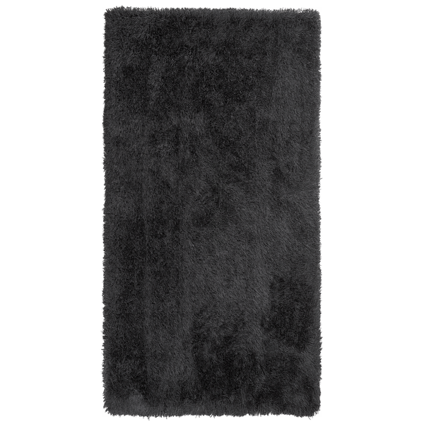 Rechteckiger, dunkler, hochfloriger Teppich