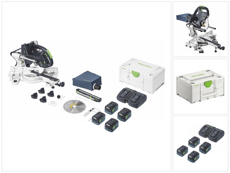 Festool KSC 60 EB-Basic KAPEX Akku Kapp Zugsäge 18 V / 36 V 216 mm Brushless + 4x Akku 5,0 Ah + Doppelladegerät + Systainer