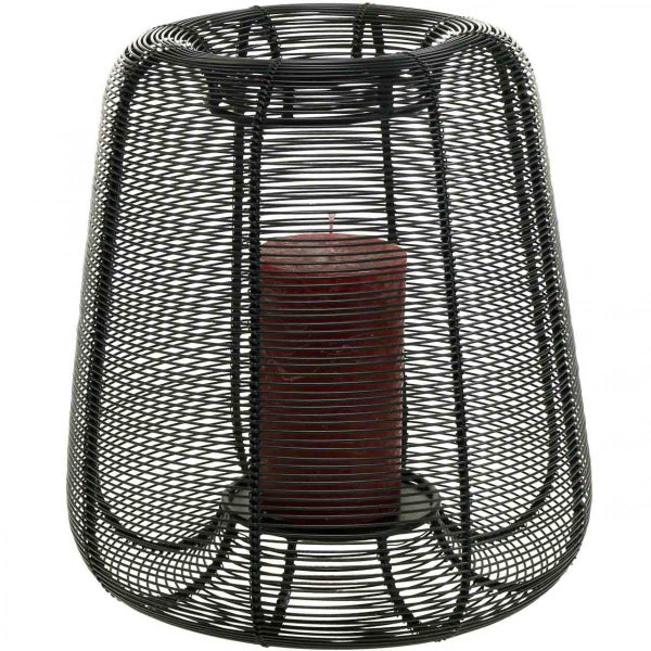 Kerzenhalter aus schwarzem Metalldraht mit Stumpenkerze