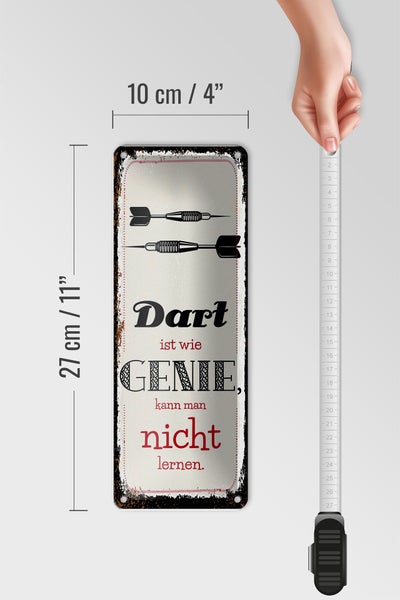 Blechschild Spruch Dart Genie kann man nicht lernen 10x27cm