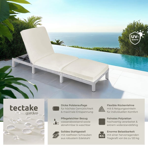 Rattan Sonnenliege tectake Sofia 196 x 66 x 27 cm widerstandsfähig hellgrau