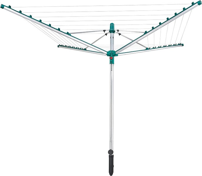 Leifheit Wäschespinne Linomatic V400 mit Leinenautomatik für saubere Leinen, 40m Leinenlänge für 4 Waschmaschinenladungen, mit Easy-Lift-System für leichtes Öffnen, inkl. Bodenhülse und Wäscheklammern