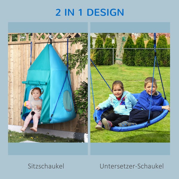 Outsunny Nestschaukel mit Zelt, 100cm x 100cm x 150cm, PE+100% Polyester, Blaugrün