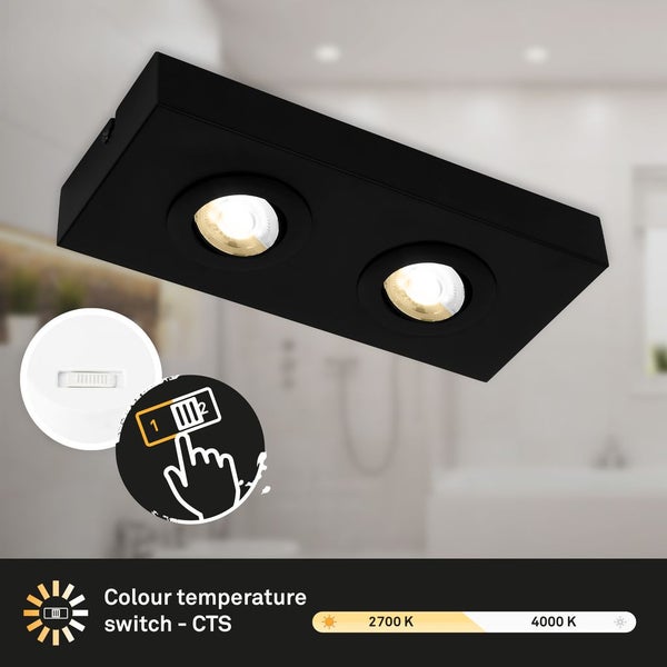 CTS LED ceiling light, black, 2xLED-platine/4W