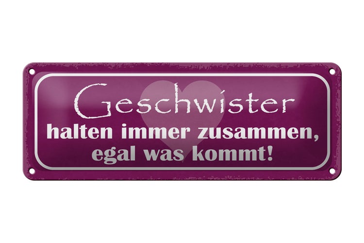 Blechschild Spruch 27x10cm Geschwister halten zusammen Dekoration