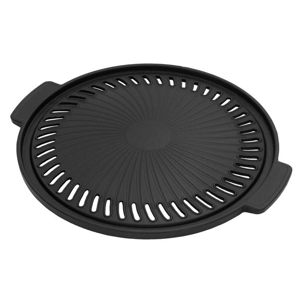 BBQ#BOSS Grillplatte aus Gusseisen, Ø 32 cm, Runde Gusspfanne, Gerippte Bratpfanne mit zwei Griffen, Plancha für BBQ, Gasgrill, Kohlegrill & Elektrogrill, Grillpfanne Gussplatte Gusseisenpfanne