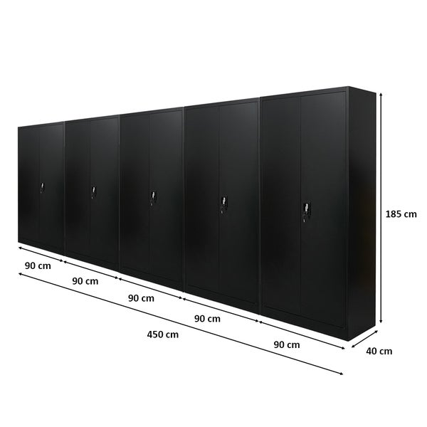 PROREGAL Mega Deal 5x Flügeltürenschrank ELEPHANT HxBxT 185 x 90 x 40 cm 4 Fachböden Schwarz