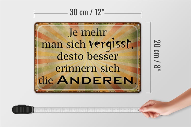 Blechschild Spruch 30x20cm je mehr man sich vergisst desto