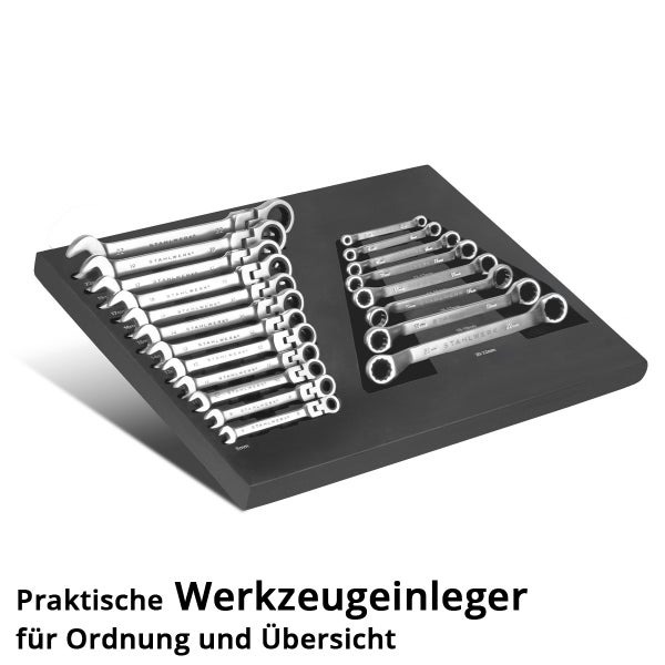 Stahlwerk Maulringschlüssel Set in Schaumstoffeinlage für Werkstattwagen