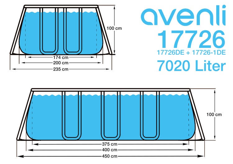 Avenli Frame Rectangular Pool Set 400x200x99 cm, Aufstellpool, reckteckig, mit Pumpe, grau