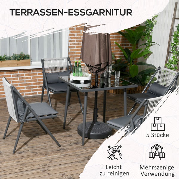 Outsunny 5tlg. Gartenmöbel-Set, Gartenset mit 1 Tisch, 4 Stühlen, mit Schirmloch, für Balkon, Terrasse, 80L x 80B x 75H cm, Polyester, Dunkelgrau