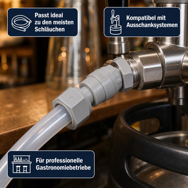 Kunststoff Schnellverbinder fuer Schlaeuche an Schanksystemen geeignet fuer die Gastronomie
