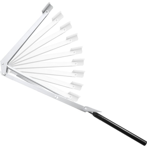 Verstellbarer Fensteraussteller aus Metall mit Feder, mehreren Einstellstufen und manuellem Hebel.