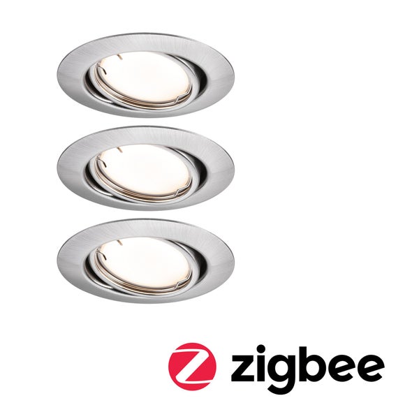 LED Einbauleuchte Smart Home Zigbee 3.0 Base Coin Basisset schwenkbar rund 90mm 20° Coin 3x4,9W 3x430lm 230V dimmbar 3000K Eisen gebürstet