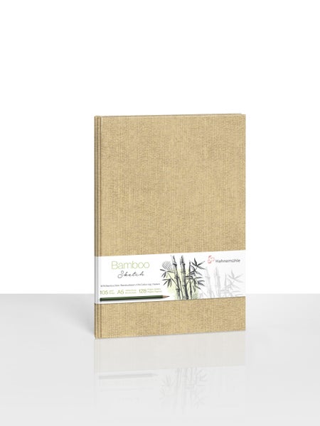 Hahnemühle Skizzenbuch Bamboo Sketch, Format A5, 128 Seiten, 105 Gramm pro Quadratmeter, 90 Prozent Bambus, 10 Prozent Baumwolle, Hahnemühle Logo.