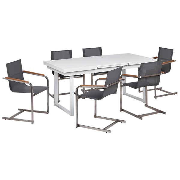 Gartentischgruppe mit sechs Stühlen und ausziehbarer Tischplatte