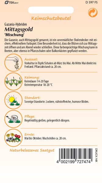 Mittagsgold Gazania-Hybriden Saatgutpackung