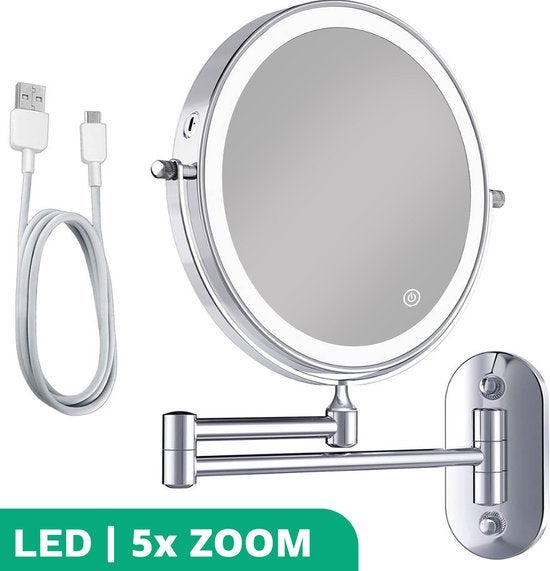 Mirlux Make Up Spiegel mit LED Beleuchtung 5x Vergrößerung Rasierspiegel, Kosmetikspiegel