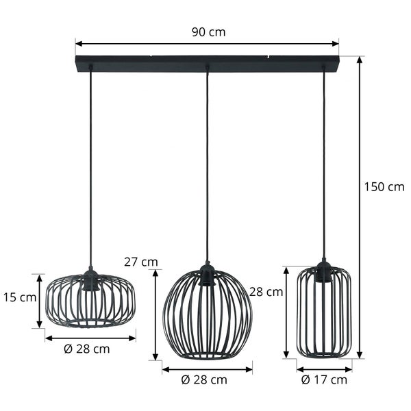 Lindby Pendelleuchte Krish (Retro, Vintage Antik) in Schwarz aus Metall (3 flammig E27) - Deckenlampe Esstischlampe Hängelampe Hängeleuchte Wohnzimmerleuchte