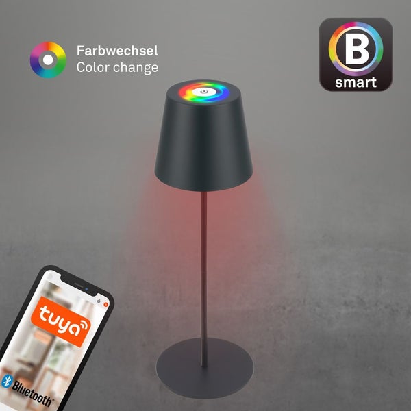 Briloner Coloris LED Tischlampe Smart kabellos, Smart via Appsteuerung, Dimmbar, Speicherfunktion, Timer, Anthrazit, Ø10,5 x 36 cm