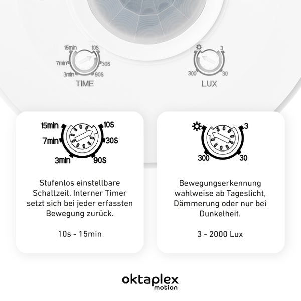 Oktaplex Ina Bewegungsmelder Innen 360 Grad 8m Erfassungsbereich LED geeignet weiß