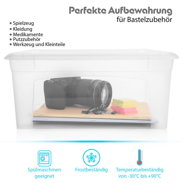 BigDean 5 Stück Aufbewahrungsbox mit Deckel 16L robust & stapelbar aus lebensmittelechtem Kunststoff – Plastikbox transparent Made in Germany