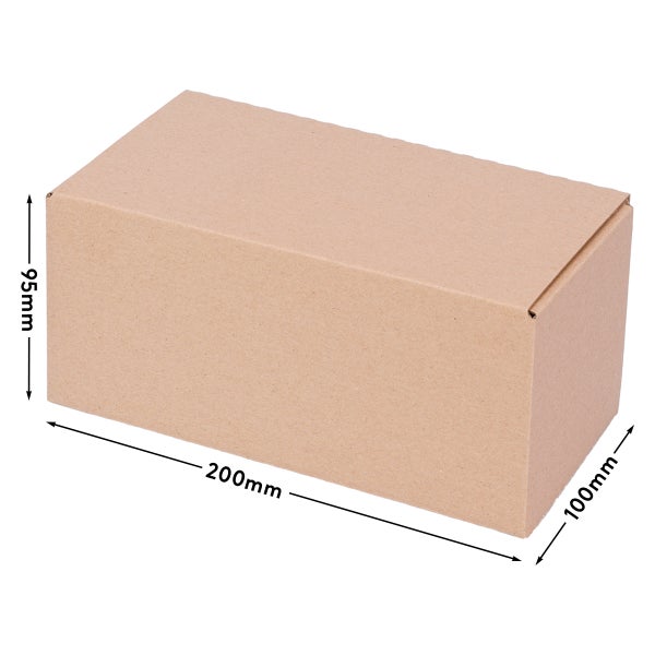 Brauner Karton mit den Maßen 200 mm x 100 mm x 95 mm