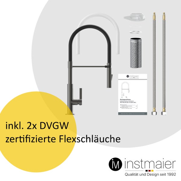 instmaier Küchenarmatur K4 | Flexible Geschirrbrause | Wasserhahn Küche mit 2 Funktionen | Spültischarmatur Graphit / Schwarz | 360° schwenkbar | mit Zentralverschraubung