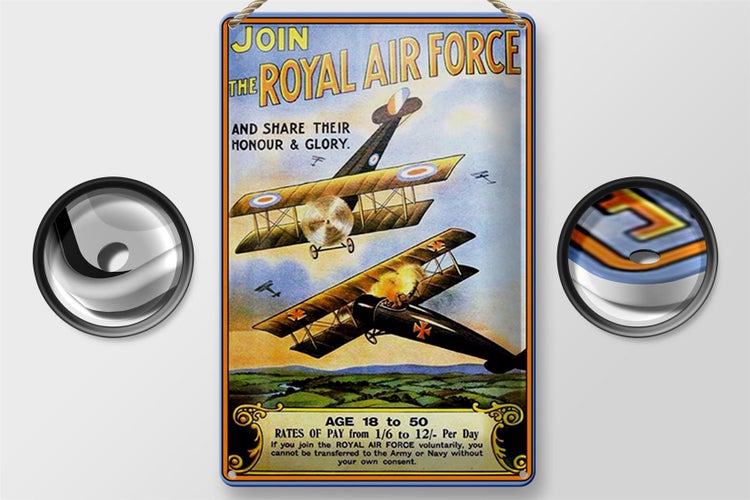 Blechschild Spruch 20x30cm Flugzeug Royal air force Age 18