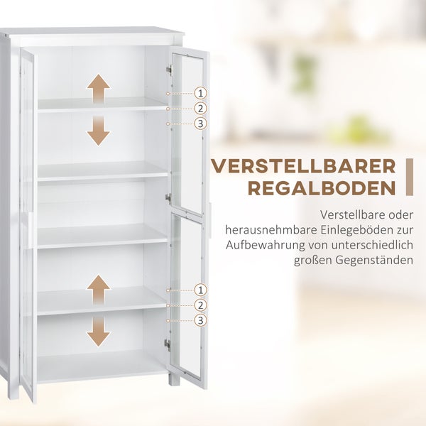 HOMCOM Küchenschrank Hochschrank Küchenbuffet mit 2 Glastüren Esszimmerschrank Vitrinenschrank mit 2 verstellbaren Innenböden Kippschutz Spanplatte Weiß 80 x 39,5 x 160 cm