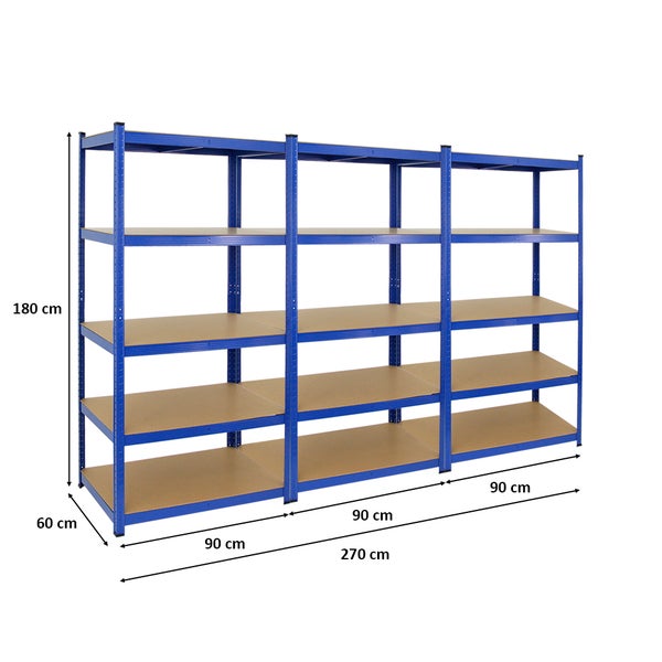 PROREGAL Mega Deal 3x Schwerlastregal Taurus HxBxT 180 x 90 x 60 cm Fachlast 175 kg Blau