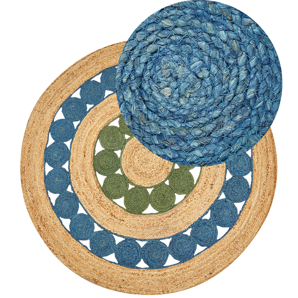 Teppich HOVIT Grün Blau ø 140 cm Jute